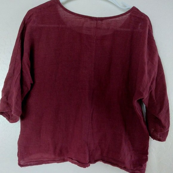 100% Linen Plum Cropped Long-Sleeve - Picture 2 of 3